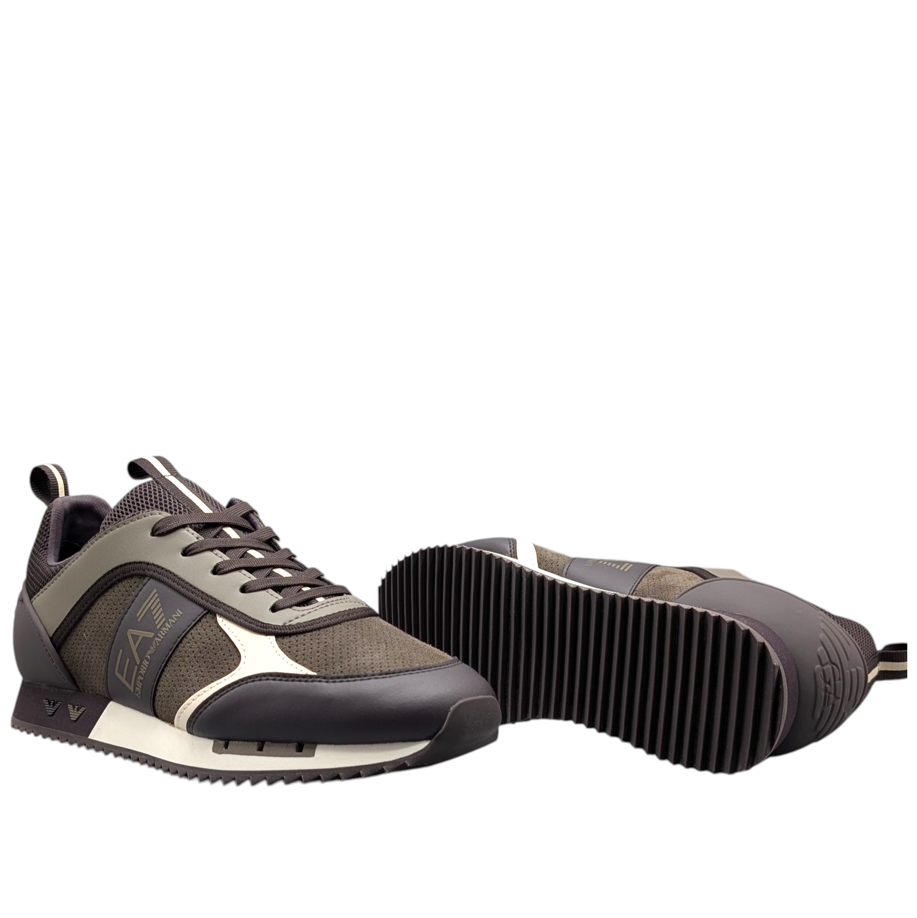 EMPORIO ARMANI  SNEAKERS BLACK & WHITE EN CUIR SUÉDÉ